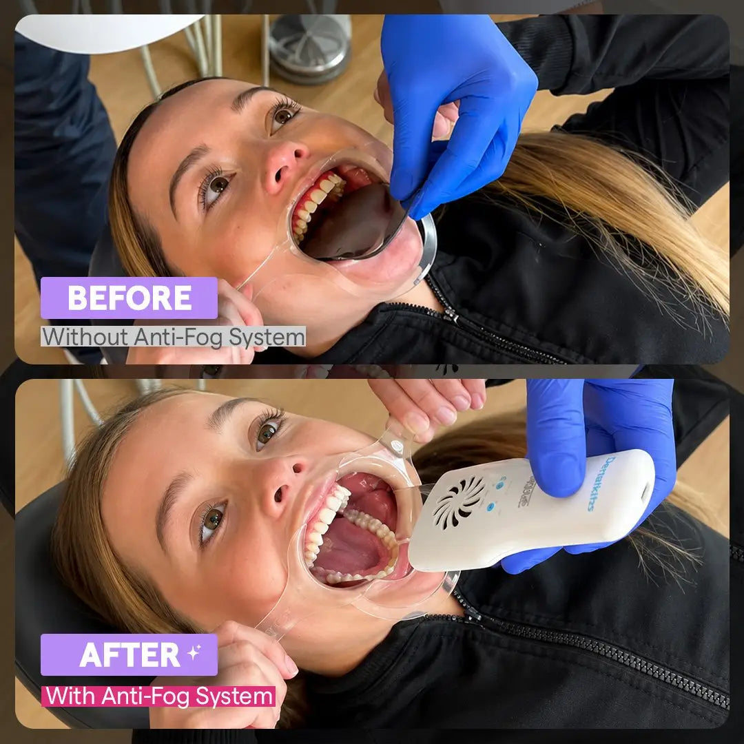 Before and after showing a foggy mirror vs clear anti-fog mirror.