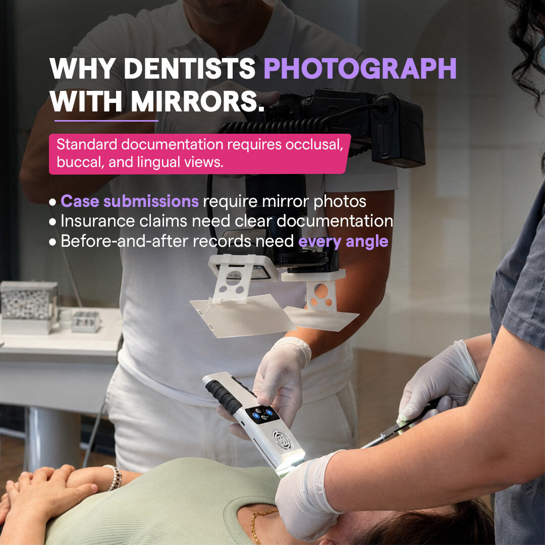 Anti Fog Mirror System Pro in use for dental mirror photography and case submissions