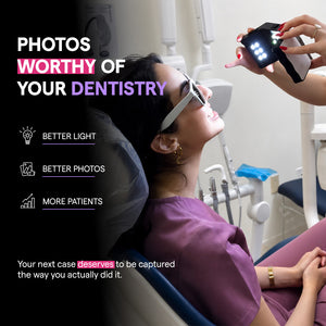 Dental Photography Light held above patient in dental chair