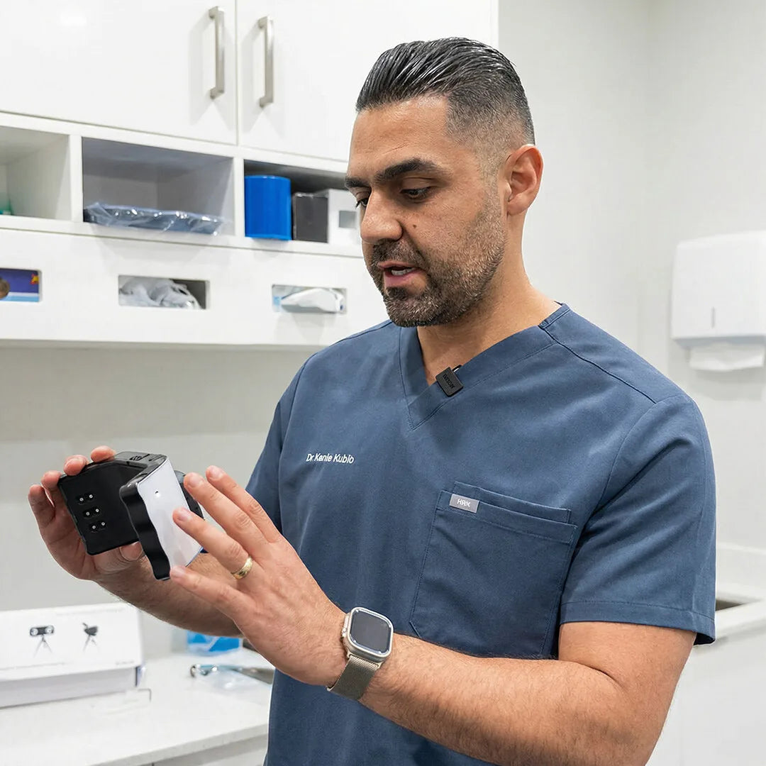 Dentist reviewing dental photography light