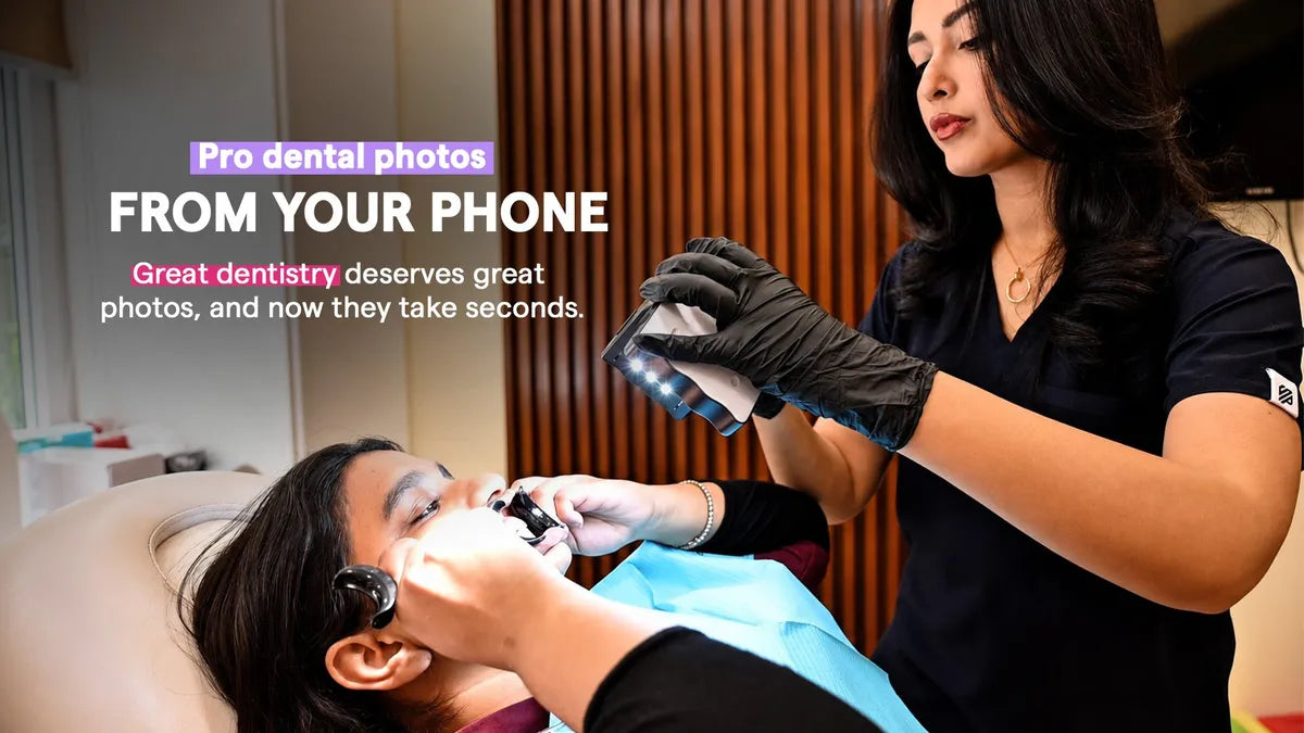 Load video: Dentist taking an intraoral photo of a patient using the Dental Photography Light and a smartphone
