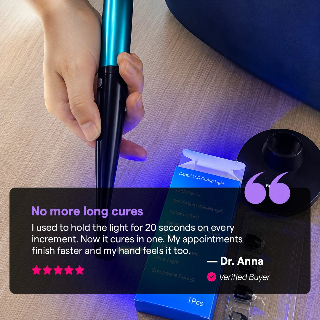 Curing light with five magnetic interchangeable lens tips on charging base
