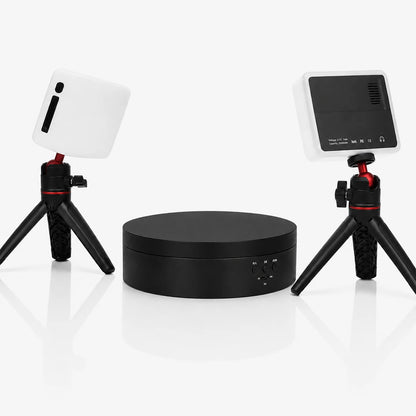 Two LED lights on tripods with a rotating base on a white background.