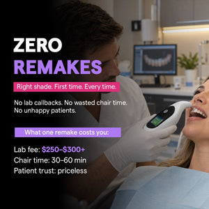 dentist scanning patient tooth shade to prevent remakes