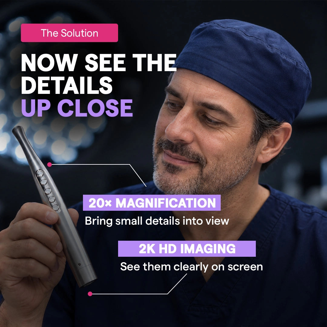 dentist holding intraoral camera with 20x magnification