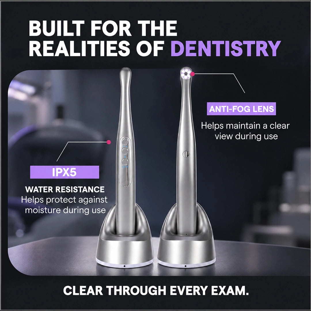two intraoral cameras showing IPX5 and antifog features