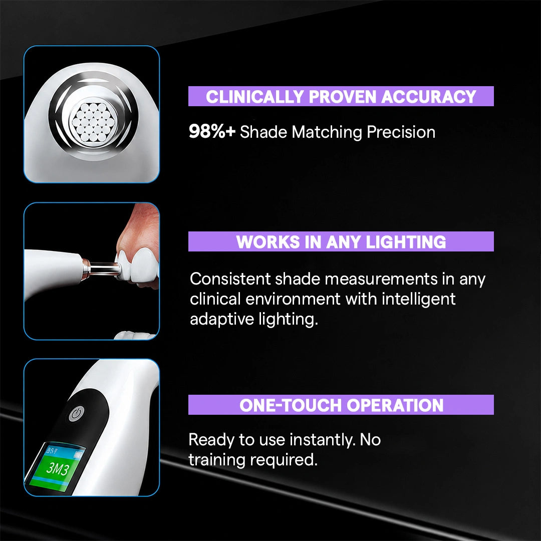 dental shade matching device with accuracy lighting and one-touch features